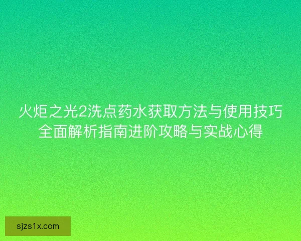 火炬之光2洗点药水获取方法与使用技巧全面解析指南进阶攻略与实战心得